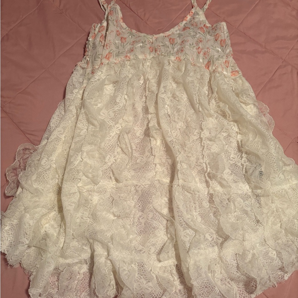 POL White Lace Dress with Pink Accents